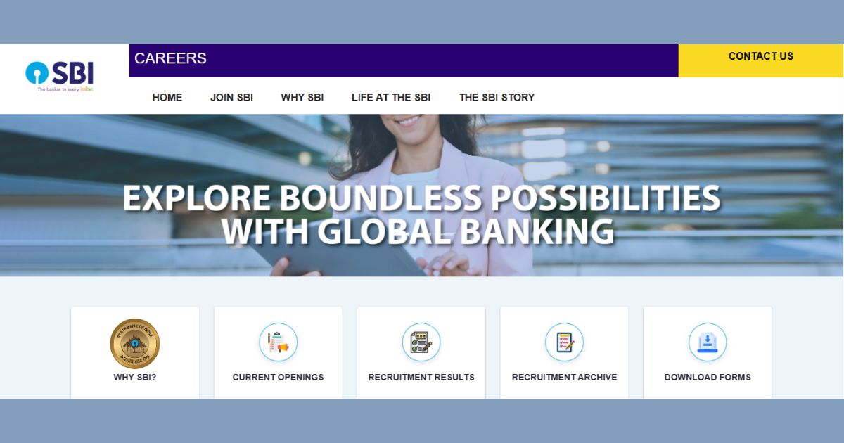 SBI Clerk Exam 2025 recruitment portal with admit card, result, cut off, and career update sections shown